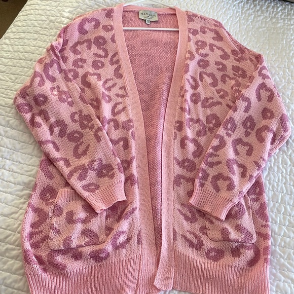 Hayden Sweaters - Pink Leopard Cardigan